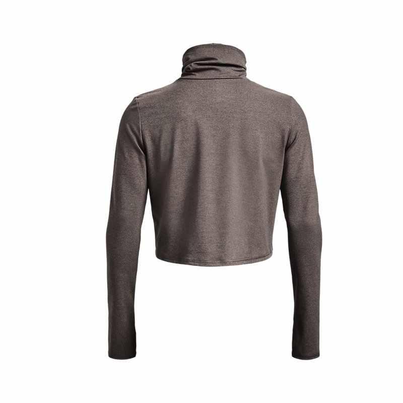 Under Armour Solid Color High Neck Pullover Training Long Sleeve T-Shirt Women Tops Brown 1374493-176