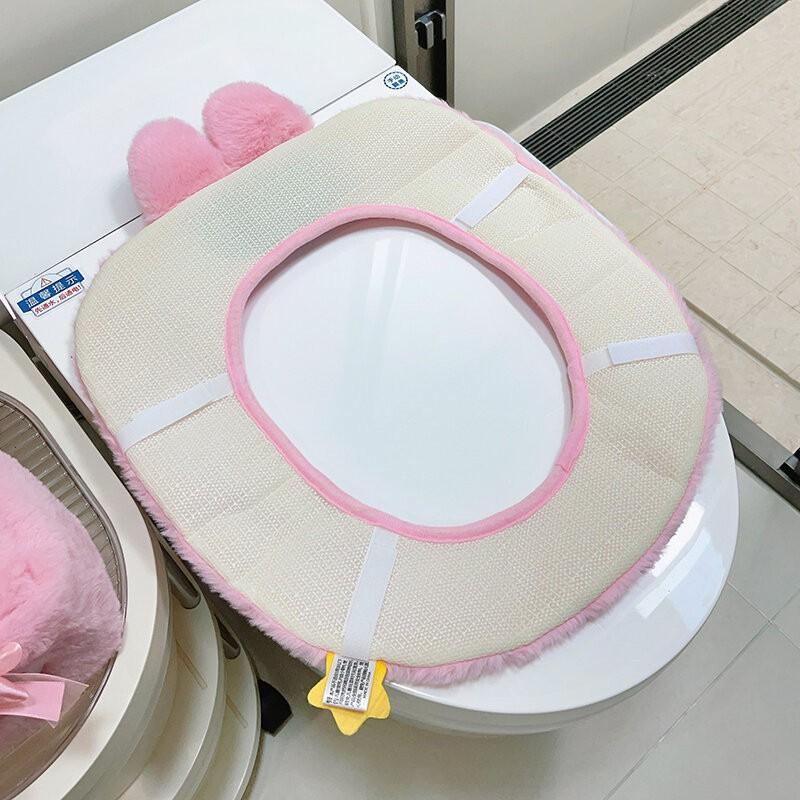 Cute My Melody Plush Toilet Seat Cover Adhesive Style Home Bathroom Winter Fall Use