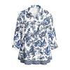Women's Button Front Vintage Floral Print Shirt Top Three Quarter Sleeve Loose Fit Blouse with Lapel Collar Casual Wear