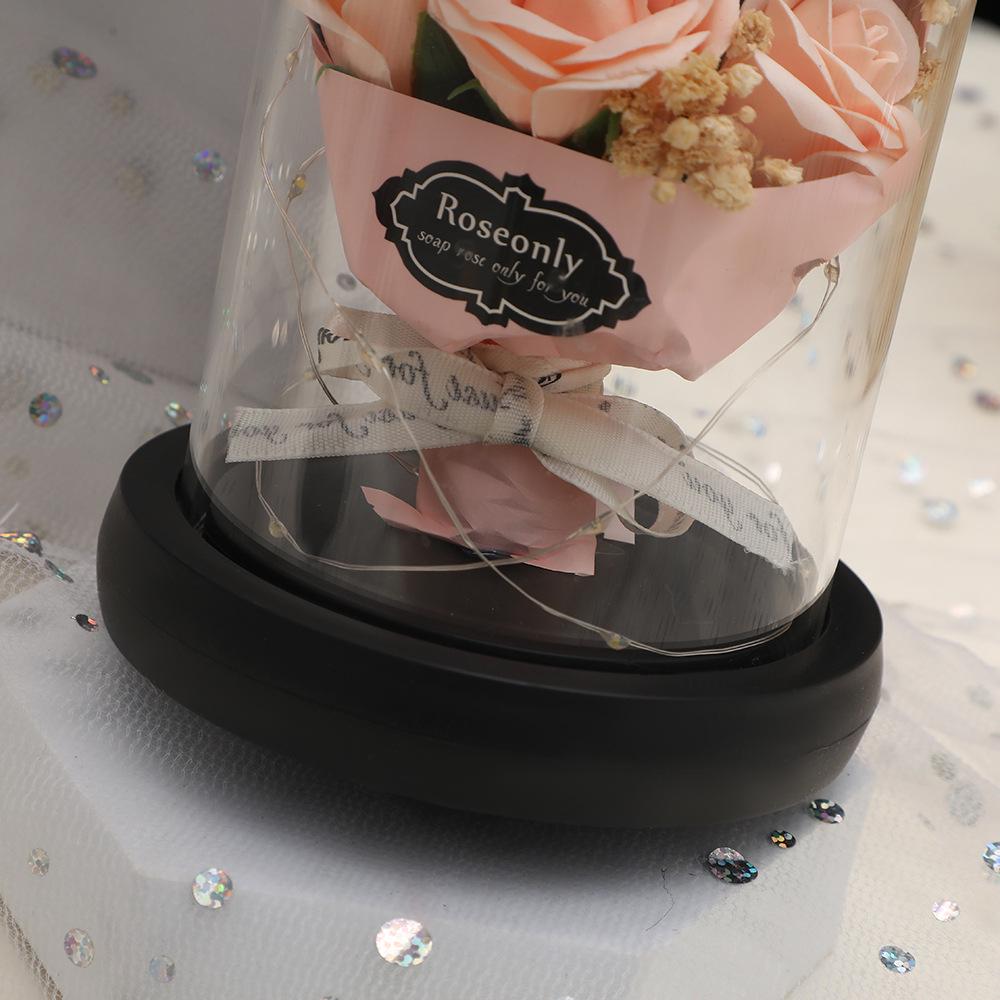 Valentine’s Day Gift: Preserved Rose Night Light Ornament with Artificial Soap Flower, Glass-Covered Souvenir.