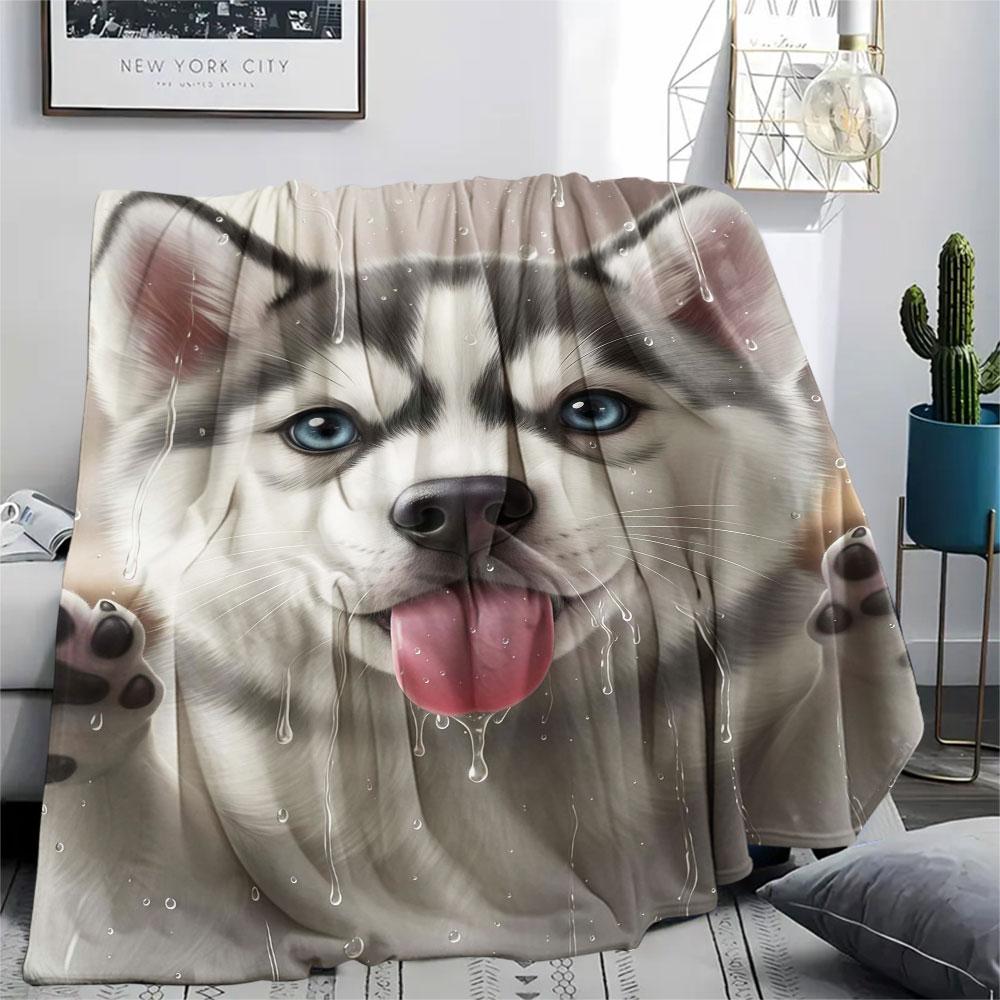 1Pc Cutepuppy Print Flannel Blanket, High quality Comfortable for All Seasons, Home Decor, Warmth and Comfort, Perfect for Christmas Gifts