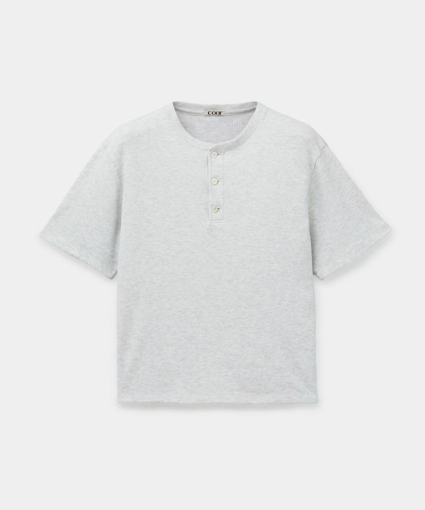 Kueo Waffle Henley Neck T-Shirt (Light Gray)