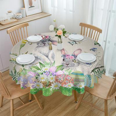 Easter Bunny Egg Flower Round Table Cloth Waterproof Dining Table Cover For Wedding Party Decor Festival