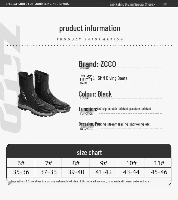 ZCCO 5mm Thickened Non-slip High-top Diving Boots for Snorkeling, Beach, and Fishing