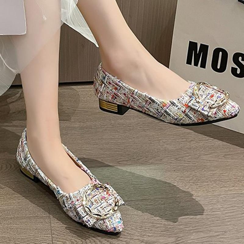 Fashion Fashion Patchwork Flats Shoes for Women Spring Buckle Slip On Low Heel Pumps Woman Spring Autumn Korean Pointed Toe Shoes Ladies