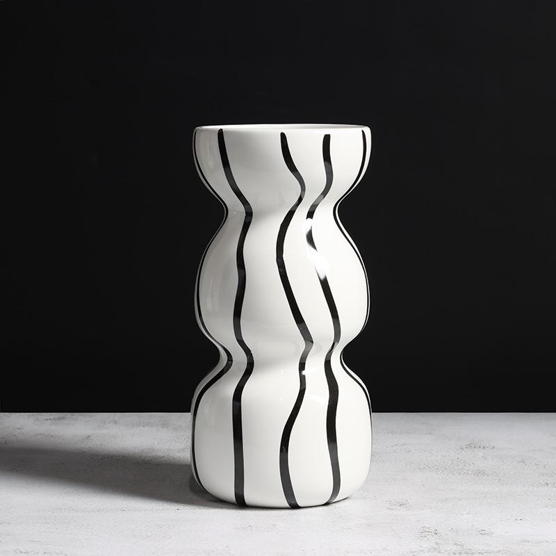 Modern Nordic Black White Striped Ceramic Vase Home Decor for Hotel Apartment Showroom