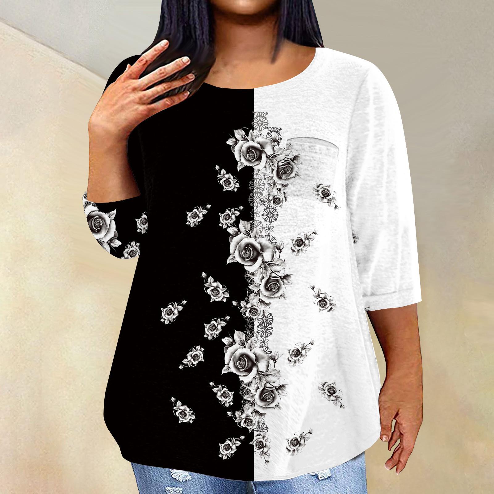 

Жіночий модний повсякденний пуловер з принтом і круглим вирізом з рукавом три чверті та рукавом 4/3 L