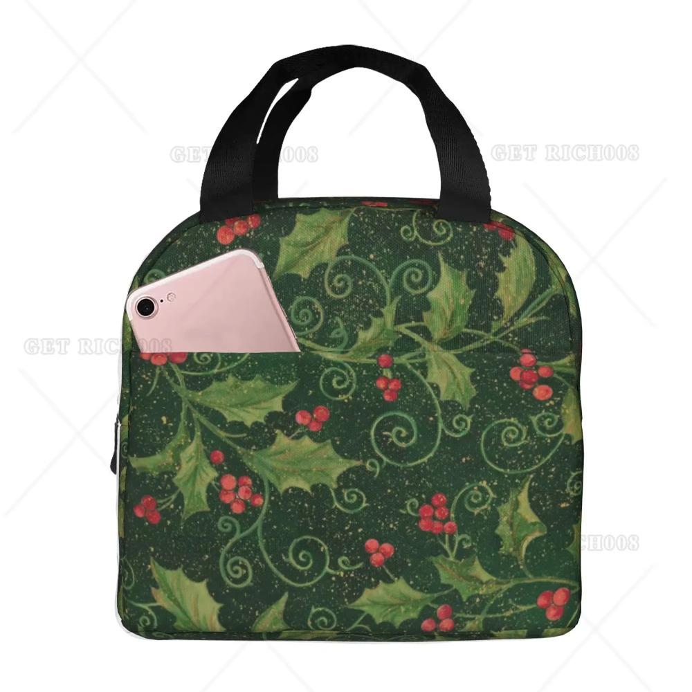 

Зеленая виноградная лоза Красные фрукты Рождественский ланч-бокс для мужчин, женщин, детей, пикника на открытом воздухе, работы, школы, ланч-бокс Bento, изолированный подарочный ланч-бокс 22x20x13CM бежевый