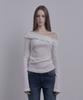 DAMIO Ruffle Draped Off Shoulder Knit Top (White)