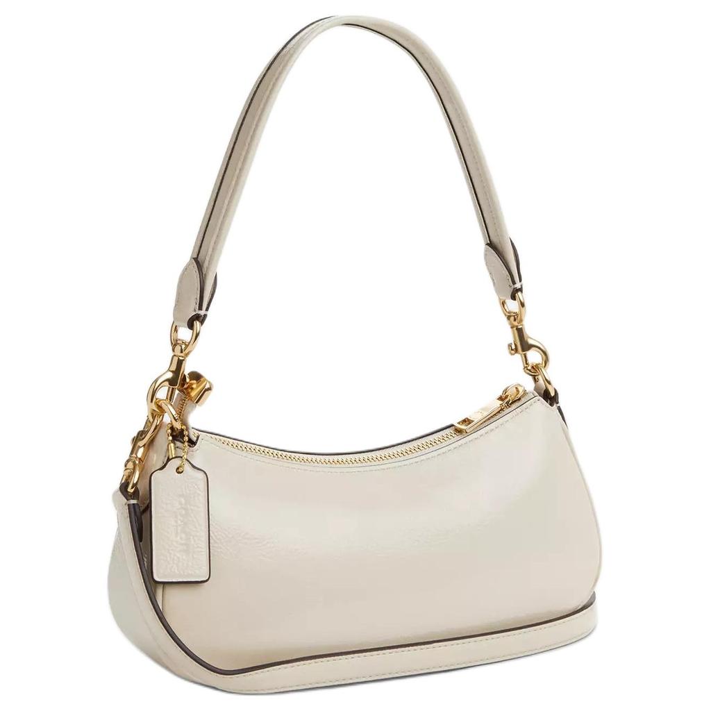 Coach Ashton 25 Removable Shoulder Strap Top Zip Closure Handheld Crossbody Bag Patent Leather Medium Women Handbags Gold Pearl-White CV943-IMPRL