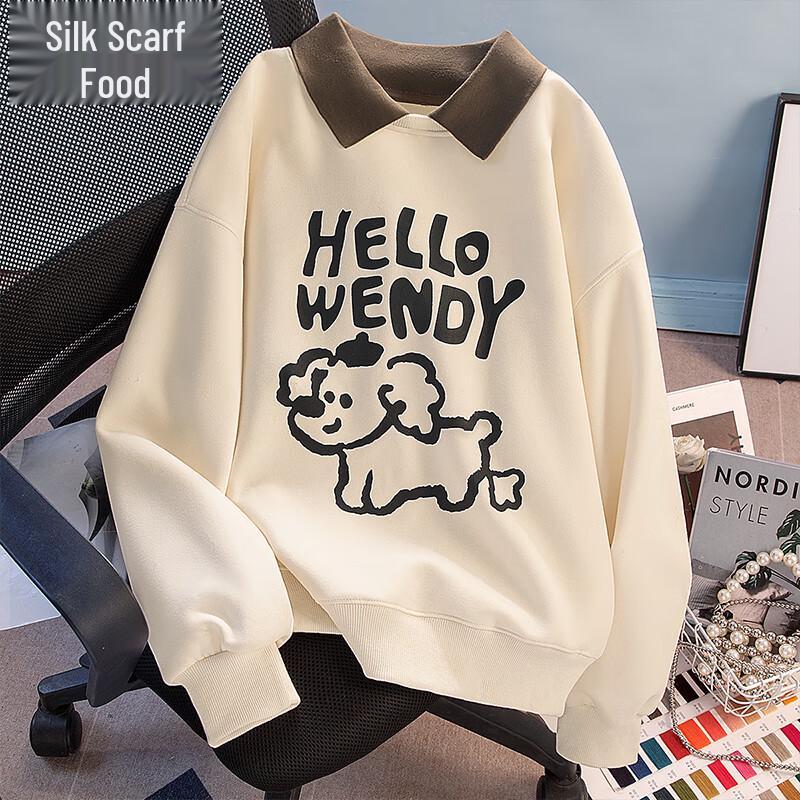 

Women s Lapel Printed Loose Sweatshirt One Size