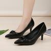 Classy Women's High Heels Fashion Bow Pointed-toe Pumps  Mid Heel Office Lady Slip-on Work Shoes Black  Stiletto Heels