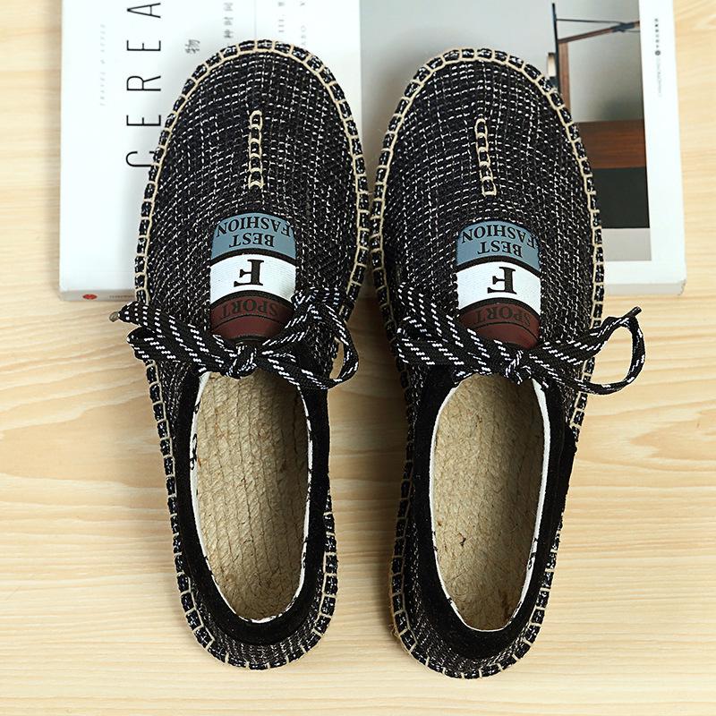 Linen Canvas Shoes Flat-Soled Single Shoes Straw Men'S Shoes Casual Hemp Sole Shoes, One-Pedal Lazy Men'S Shoes Wholesale