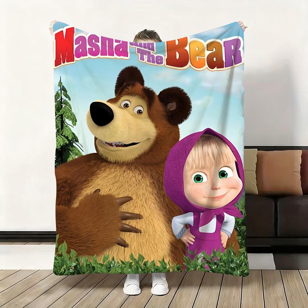 Cartoon M-Masha and the B-Bear Throw Flannel Fluffy Soft Blanket Warm Skin-Friendly Throw for Sofa Bed Office Nap Winter