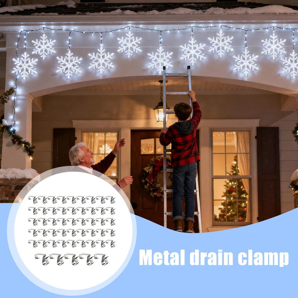 Christmas Light Clips Waterproof Metal Hooks 50 Pieces Seasonal Rope Gutter Hooks For Lantern LED Strips Banner Sign Party