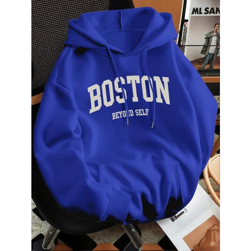 Autumn winter men's and women's solid color letter print high-end versatile retro hooded sweatshirt casual long sleeved pullover