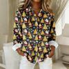 Damen-Hemdbluse, bedruckt, Knopfleiste, langärmelig, lässig, Basic, Hemdkragen, normales Oberteil