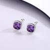 Purple Geometric Square Diamond Stud Earrings - Elegant French Fashion Design