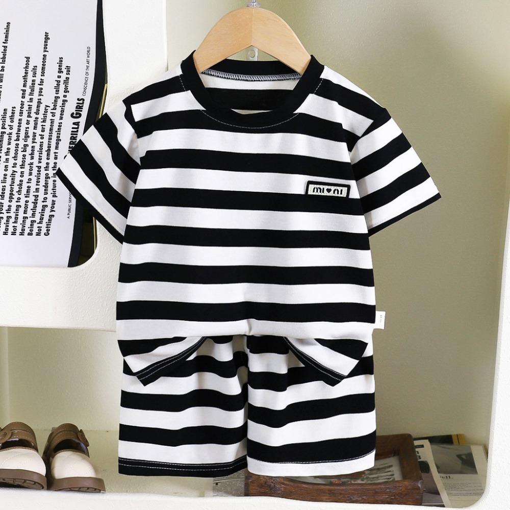 Children's Clothing Boy Striped Short Sleeved T-shirt+shorts Set