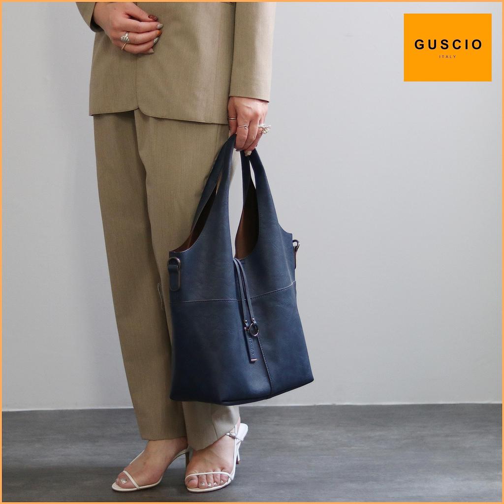 Guccio Basic 3-Way Bag x Bag-in-Bag Set, Women's Tote Bag, Large Capacity, with Strap, Lightweight PU Leather Shoulder Bag, A4 Size, 170571 (Navy)