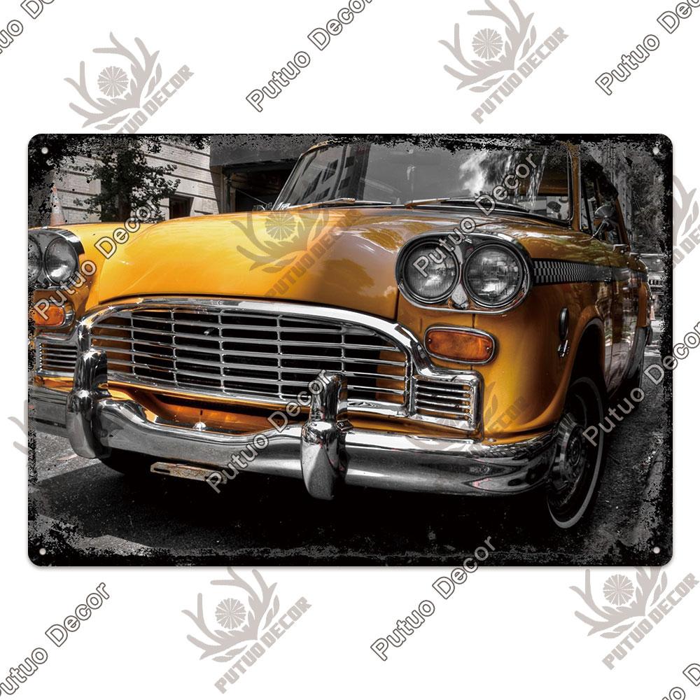 Putuo Decor Classic Cars Retro Plaque Metal Plate Vintage Tin Sign for Garage Man Cave Home Wall Art Decoration Car Posters