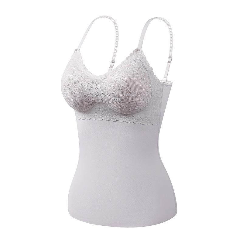Lace Trim V Neck Thermal Camisole With Built In Bra M серый