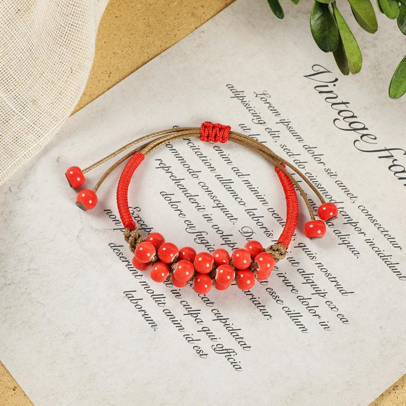 Original Retro Woven Ceramic Necklace Flower Glaze Pomegranate Fruit Bell Bracelet Versatile Accessories Women