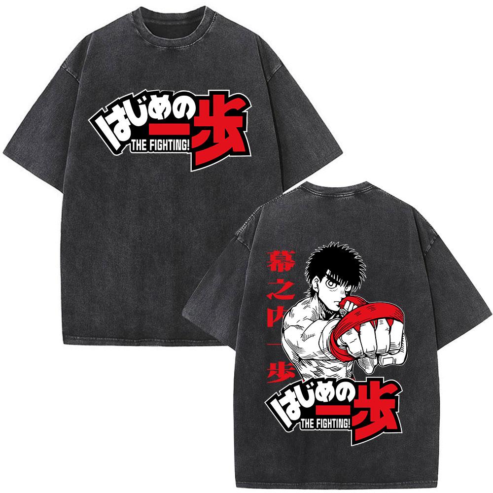 Anime Hajime No Ippo Siłownia Bokserska Kamogawa Koszulki Washed Makunouchi Takamura KGB Koszulki Odzież Męska Codzienna Bawełniana Koszulka