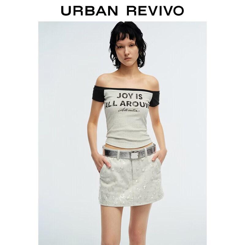 Women s Color Block Distressed Print Off-Shoulder T-Shirt S