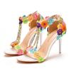 9cm High Heel Sandals Bridesmaid Wedding One-liner Straps National Style Colorful Lace Roman Sandals for Women