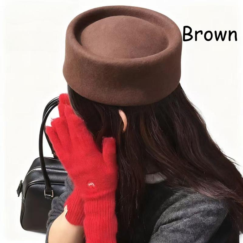 Women 100%  Wool Felt Berets Vintage Hard Concave Top Fedoras Hats Wedding Fascinator Hats Cocktail Party Bridal Pillbox Cap