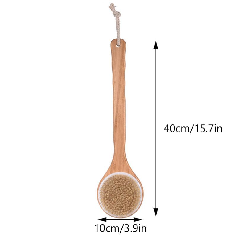 Brosse à dos en bambou à long manche, brosse de douche légère et facile à tenir pour le nettoyage de la peau, l'exfoliation