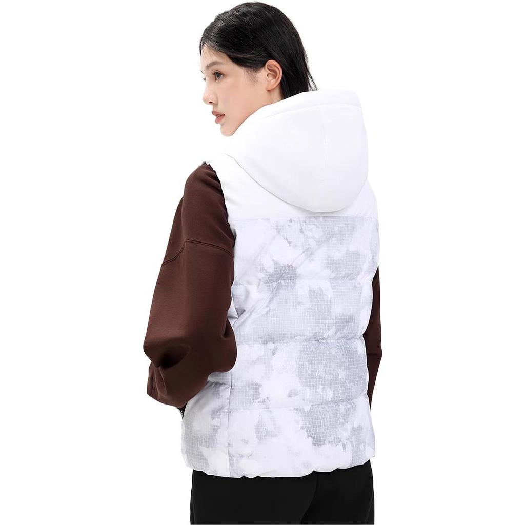 Anta All Over Print Zipper Hooded Sleeveless Down Vest Women Vests Snow-White 162347908-1