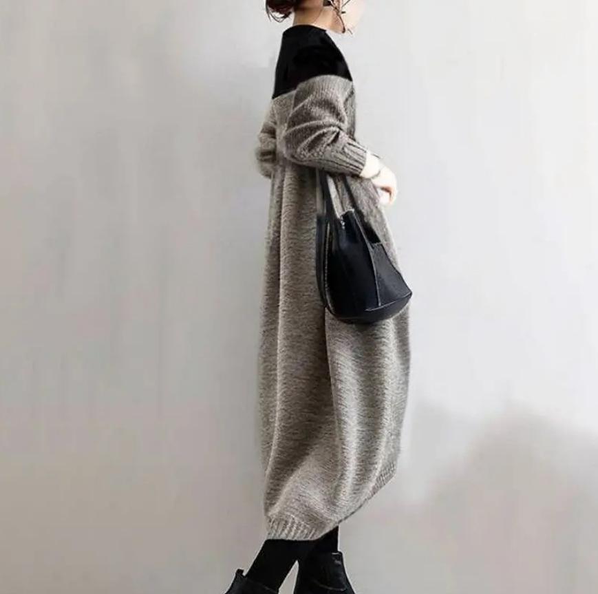 Frühling 2026 Japanisches Strick-Patchwork-Kleid - Vielseitiger lockerer Pullover-Stil für Damen