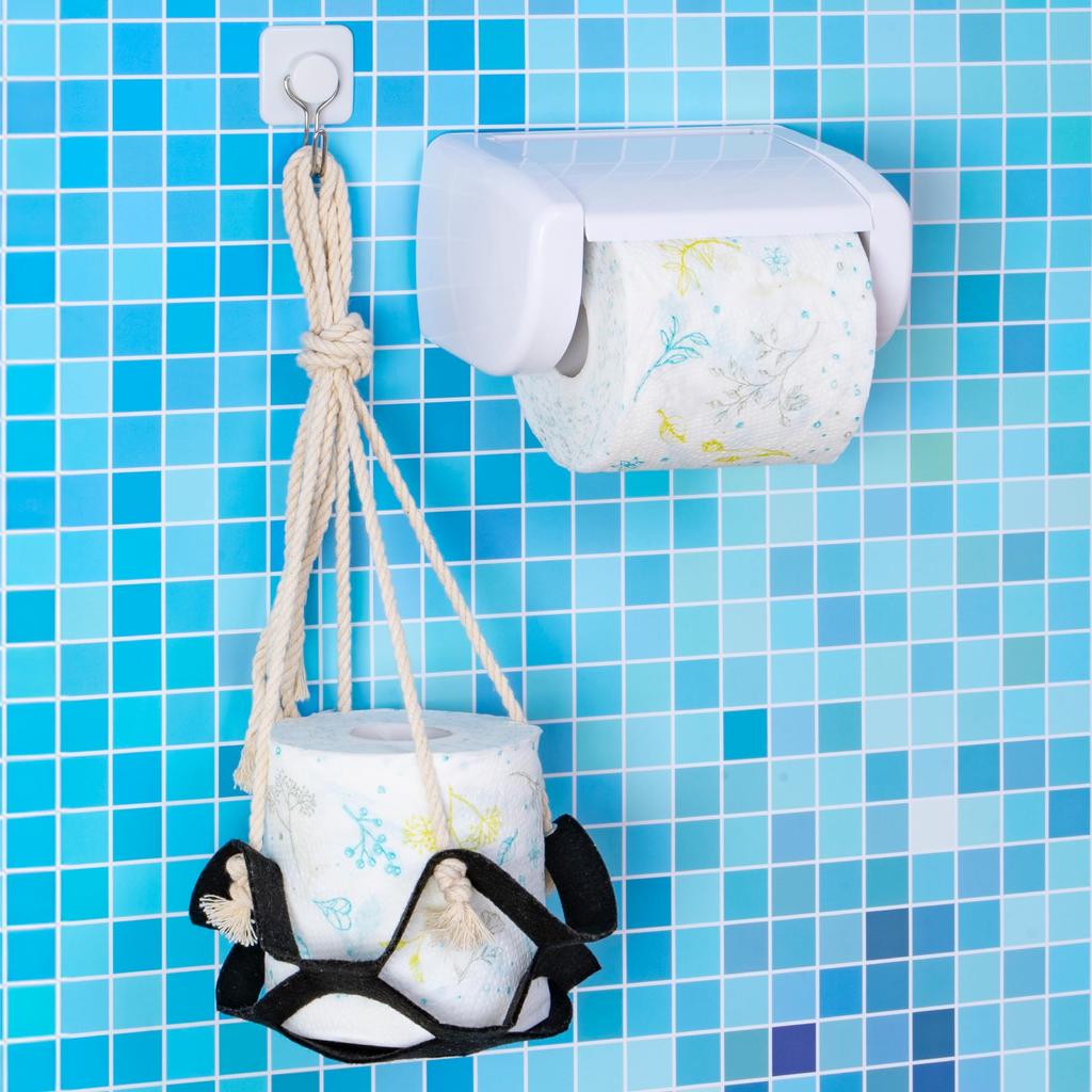 Astro Toilet Paper Storage Organizer, Hemp Rope and Natural Felt, Hanging, for Daily Use, Sanitary, Bathrooms, Salons, Cafes, and Offices, 520-41