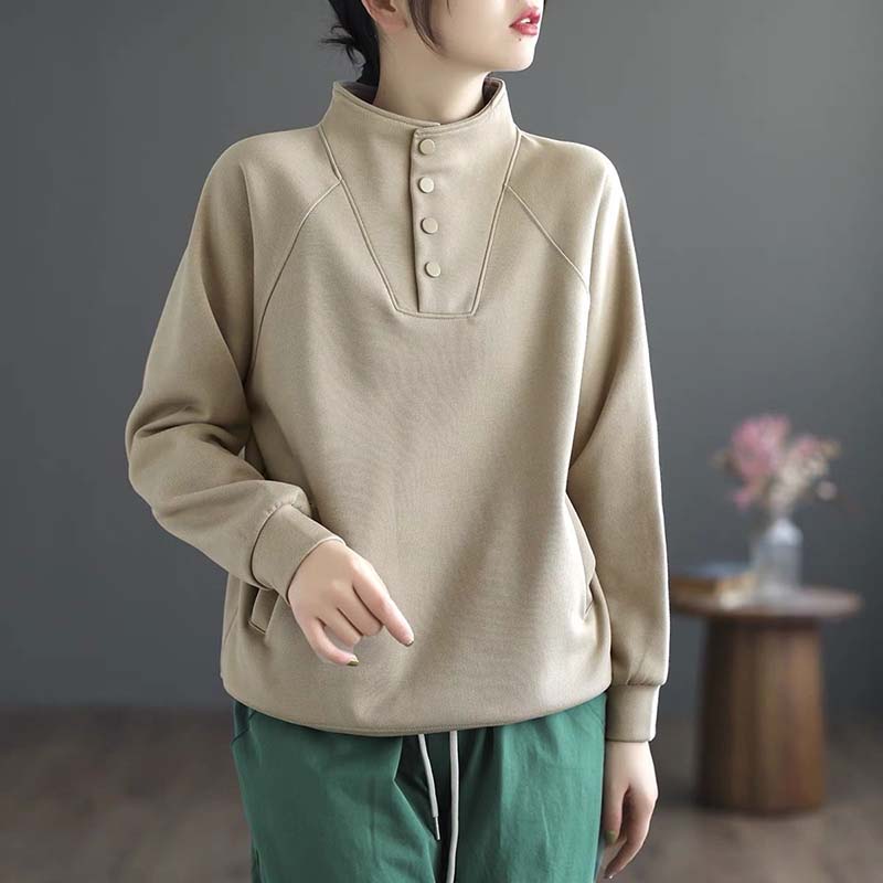 

Женский свитшот Осень Зима Утепленный Теплый Эластичный С Длинным Рукавом Оверсайз Однотонный С Полувысоким Воротником Топы XXXL слоновая кость