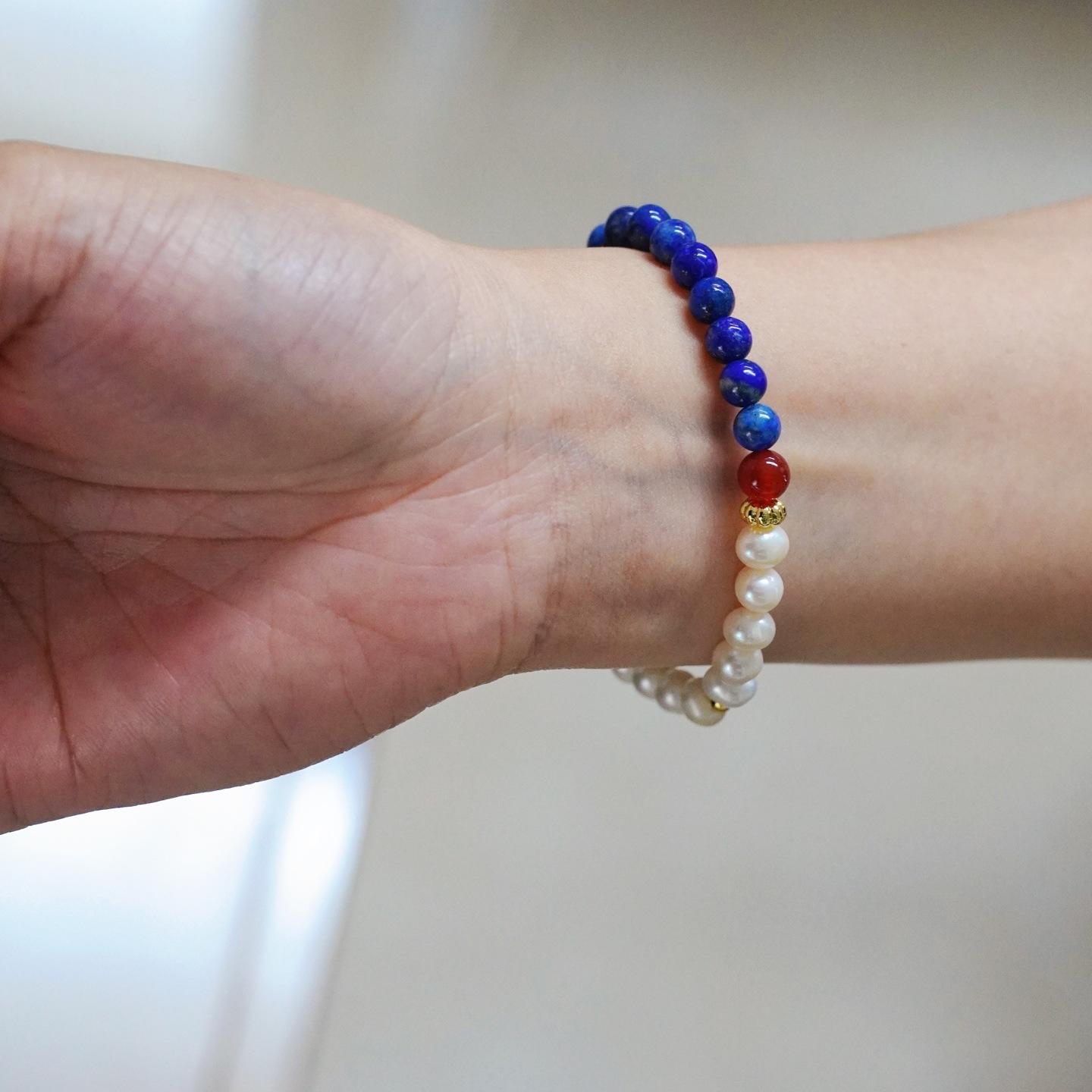 Atmosphere Natural Lapis Lazuli Freshwater Pearl Design Bracelet Bracelet