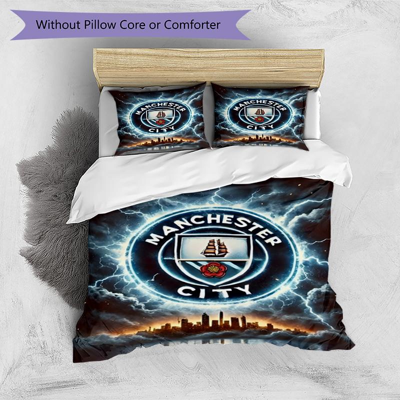 3pcs Duvet Cover Set (1*Duvet Cover + 2*Pillowcase, Without Core),Football Team City FC Print Bedding Set, Bedroom Decor, All‑Season, Birthday Gift