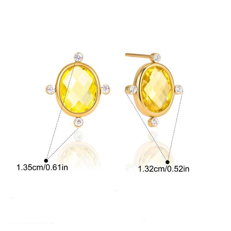 Geometric Zircon Glass Stud Earring For Women Gold Pvd Plated Stainless Steel Waterproof Earring Fashion Jewelry