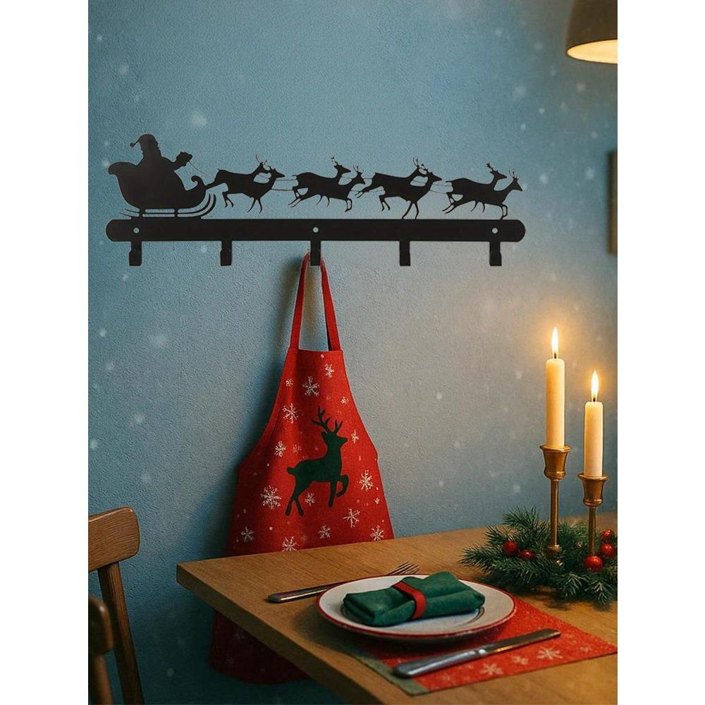 1 szt. Vintage Święty Mikołaj Renifer Sanie Metalowa Sztuka Ścienna, Boże Narodzenie Żelazna Dekoracja Domu Świąteczny Prezent