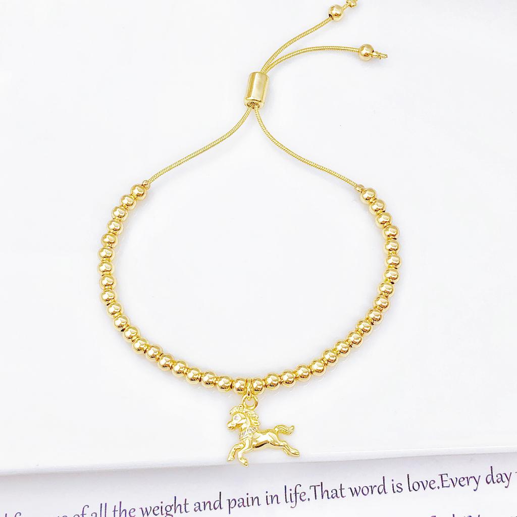 New Design Gold Color Copper Bead Chain Zircon Horse Animal Bracelet Fashion For Women Girls Casual Party Jewelry Gift Accessory