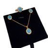 Retro Sea Pattern Stone Pendant Necklace Set Women'S Niche Light Luxury White Blue Collarbone Chain Ring Stud Earrings
