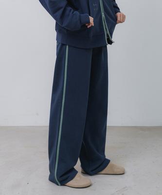 BAKKEN Side Point Color Match Semi-Wide Sweatpants Bk9986_Navy