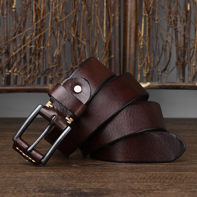 Leather Belt Men's Retro Distressed Leather Pin Buckle First Layer Cowhide Simple Casual Annual Classic Jeans Belt