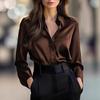 European and American temperament commuter long-sleeved shirt women's autumn POLO collar polyester cardigan