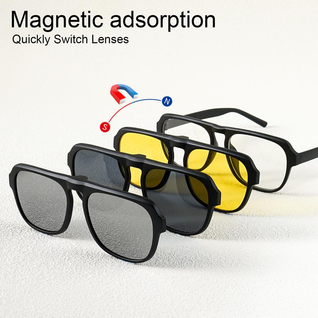 A New Set Of Magnetic Clip-On Design Fashion Sunglasses 1 Frame And 3Interchangeable Lenses Unisex New Circle Glasses Set