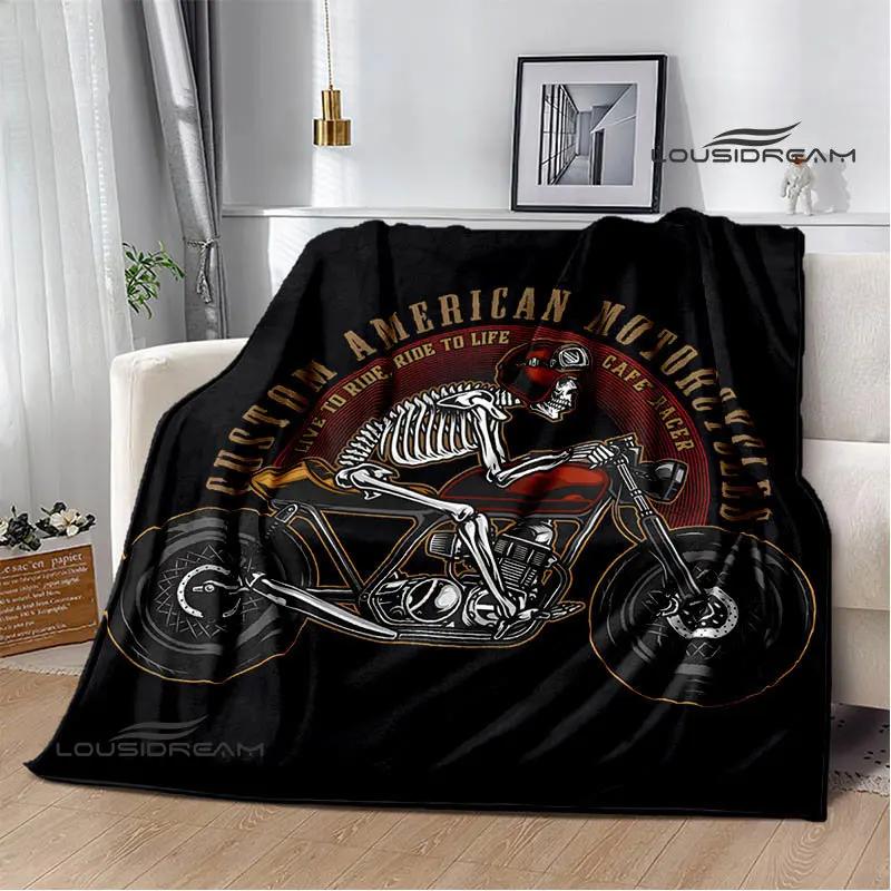 Motorcycle Retro Printing Blanket Flange Warm Soft and Comfortable Picnic Blanket Bed Linings Birthday Gift