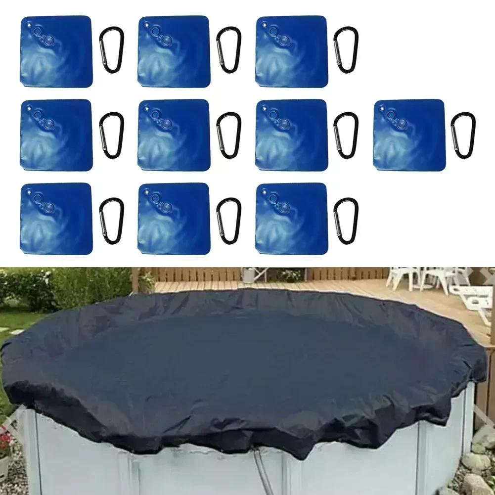 10 Pack Pool Cover Weight Bags Made from PVC with Hook Fasteners for Above Ground Pools Provides Secure Hold for Pool Covers