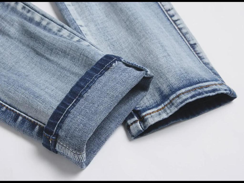 European Street Style Blue Cobra Embroidery Slim-Fit Men's Jeans