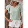 2026 Petal Sleeve Round Neck Short Sleeve T-shirt Fashion Women O Neck Summer Blouse Short Sleeve Elegant Solid Color Casual Ruffled Tops Ladies Shirt